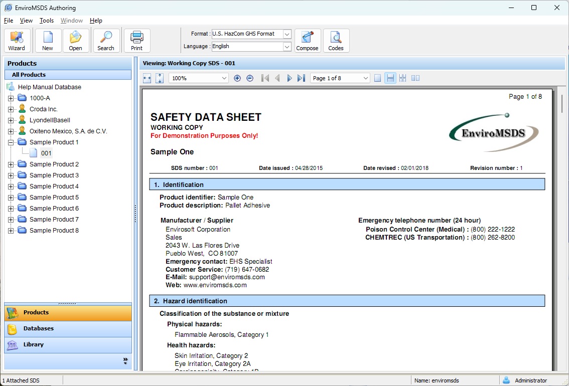 EnviroMSDS Authoring Screenshot